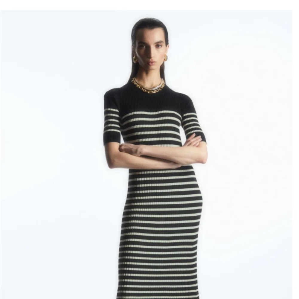 COS knit navy and cream striped dress